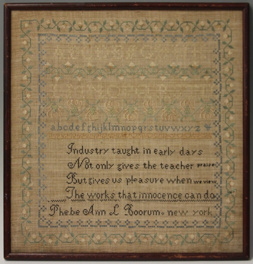EARLY AMERICAN SAMPLER, NEW YORK: early 19th century Overall- 17 1/4" x 18 1/4"