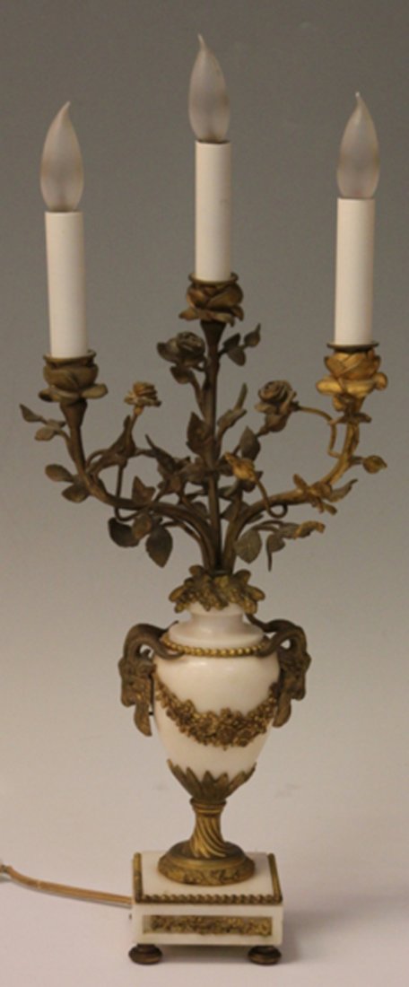 FRENCH MARBLE AND GILT BRONZE CANDLEABRA: late 19th century Height- 22"