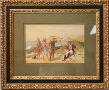 JOHN ABSOLON, WATERCOLOR: British (1815- 1895) Sight- 9 3/4" x 15" Overall- 23" x 28"