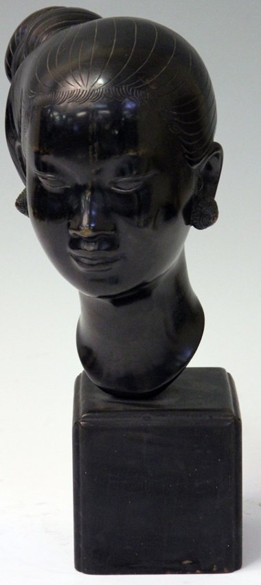 ASIAN BRONZE BUST OF YOUNG WOMAN: early 20th century Height- 14"
