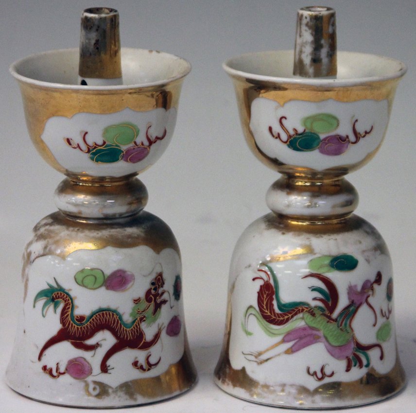 PAIR OF CHINESE JOSH STICK HOLDERS FOR ALTAR TABLE: Republic PeriodHeight- 7 1/2"
