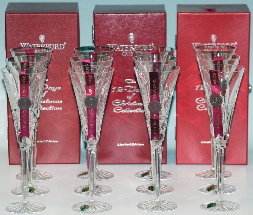 (15) PCS. WATERFORD "12 DAYS OF CHRISTMAS FLUTES" (1 of 2)