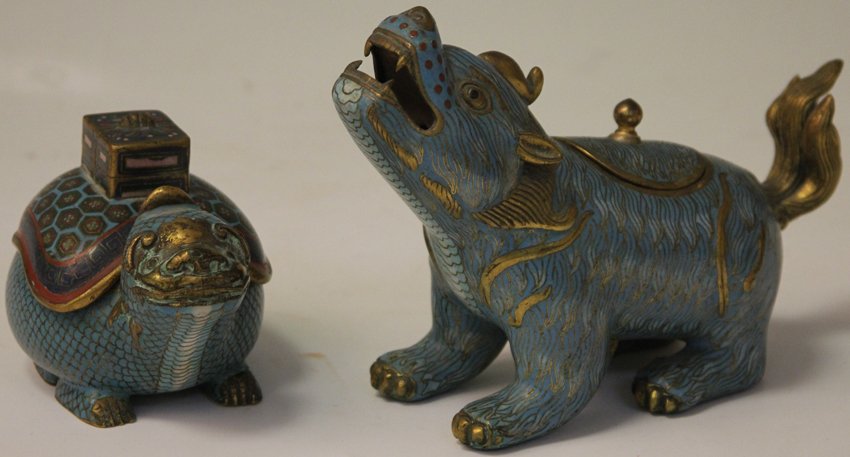 LOT OF (2) VINTAGE CHINESE CLOISONNE FIGURAL BOXES (1 of 1)