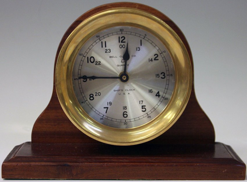 VINTAGE SHIP'S BELL CLOCK WITH WOOD BASE (1 of 1)