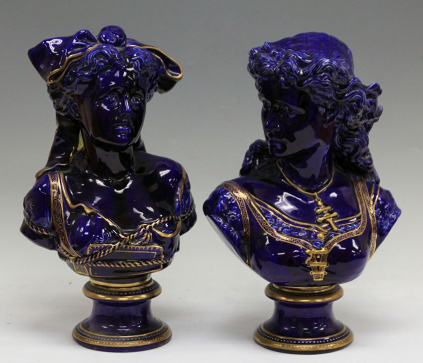 PAIR OF FRENCH COLBALT BLUE PORCELAIN STATUES (1 of 2)