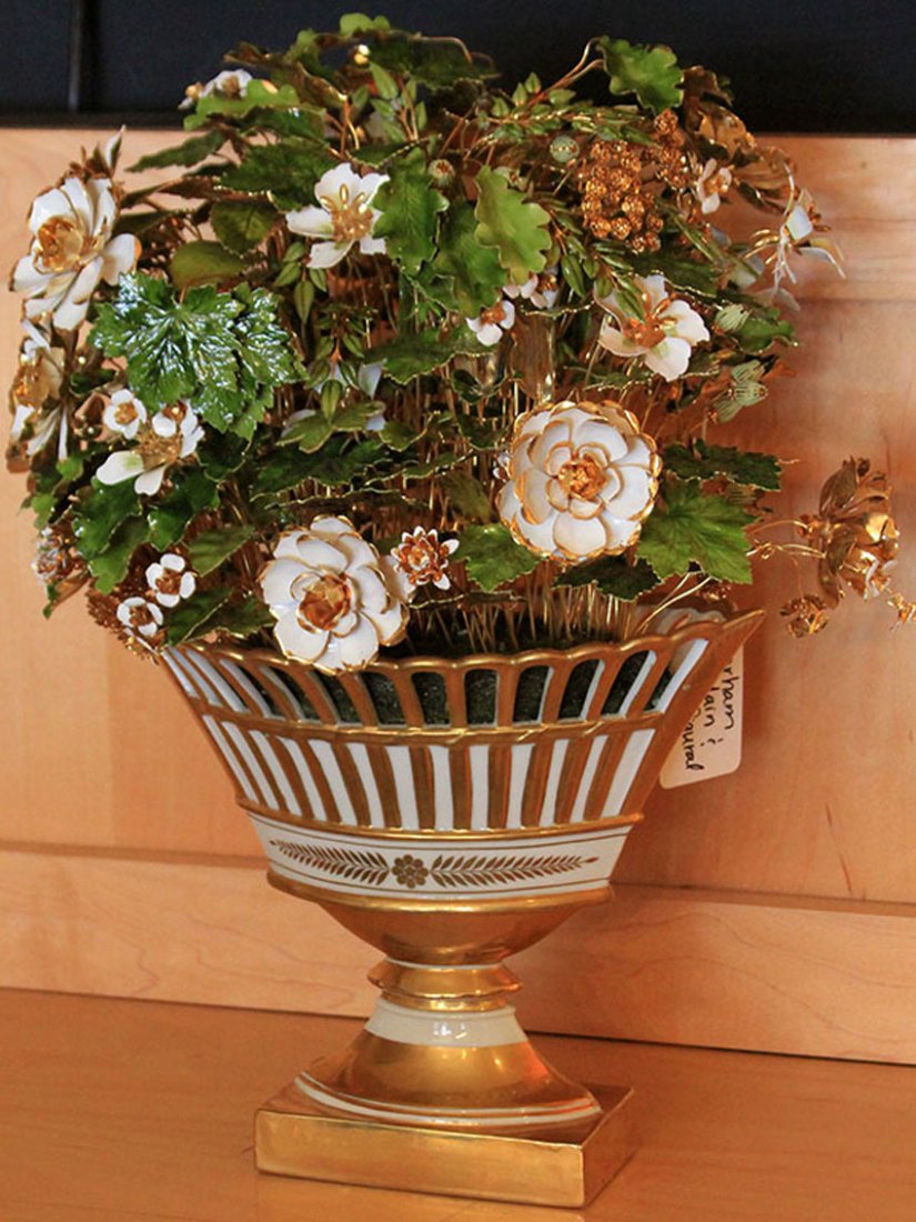 FINE PORCELAIN FLORAL BASKET, GORHAM (1 of 2)