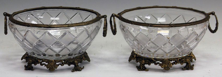 PAIR OF FRENCH STYLE CRYSTAL AND METAL BOWLS (1 of 1)