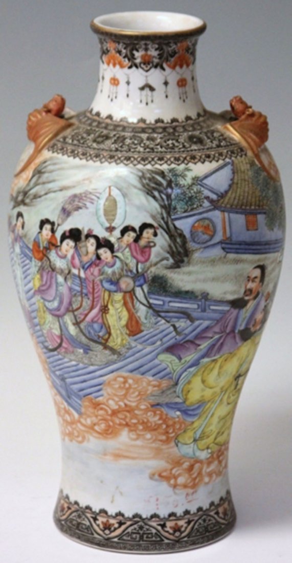 CHINESE PAINTED PORCELAIN VASE WITH BATS (1 of 6)