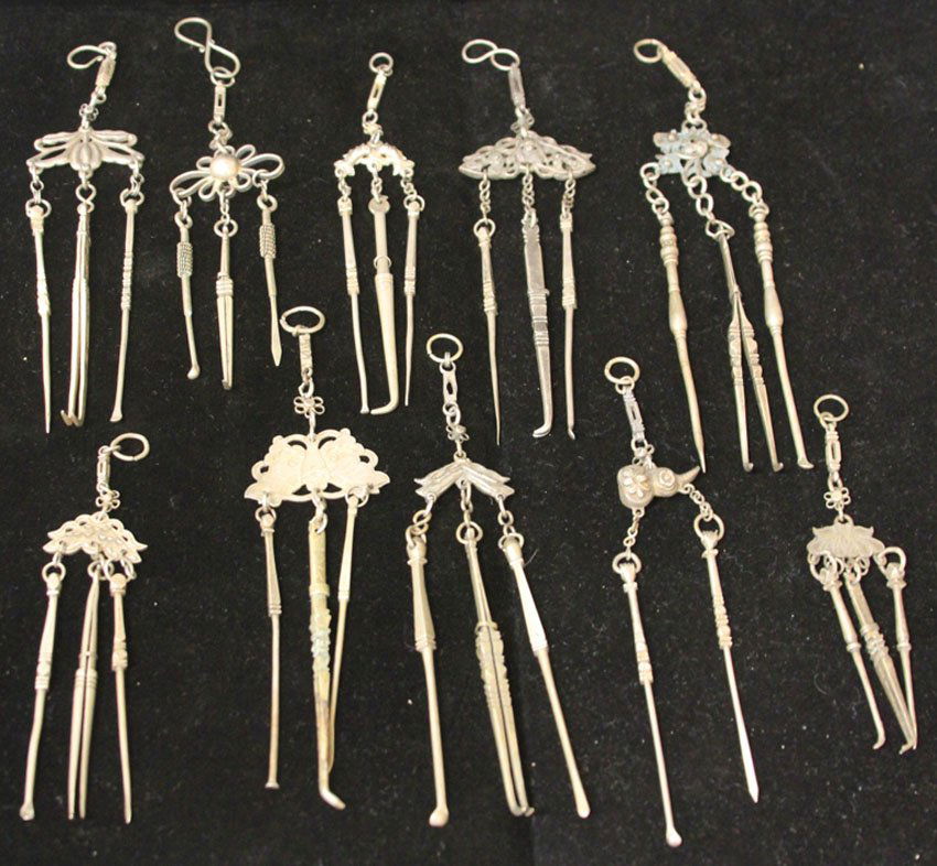 LOT OF (10) CHINESE SILVER SNUFF TOOLS (1 of 1)