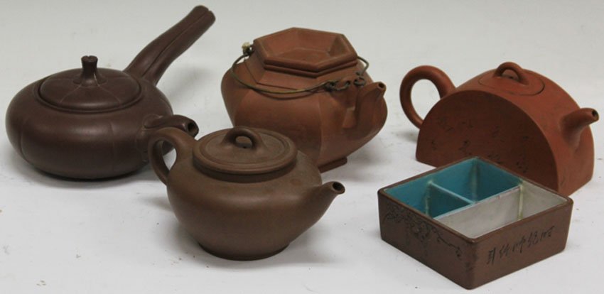 LOT OF (5) CLAY CHINESE TEAPOTS (1 of 1)