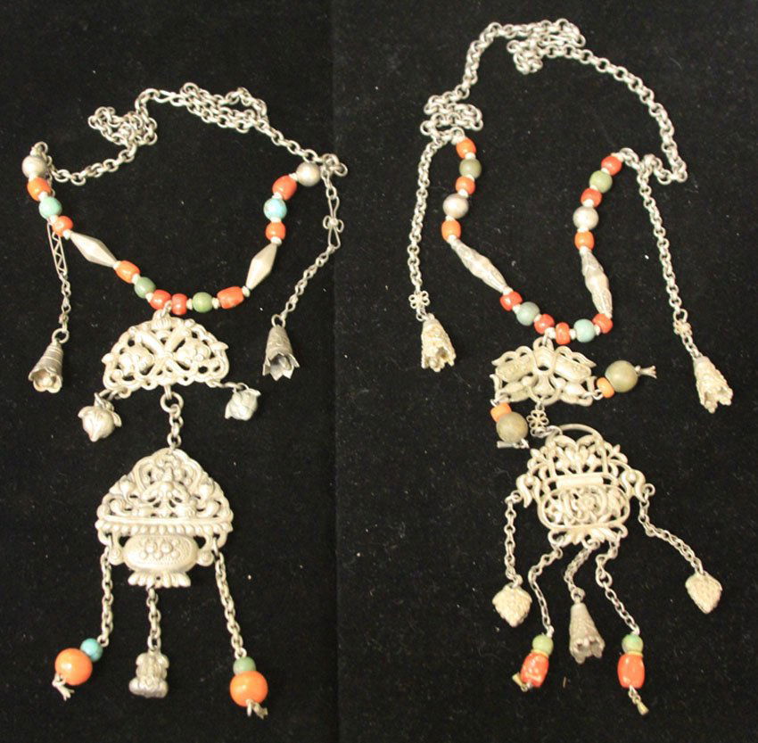 LOT OF (2) QING DYNASTY SILVER COURT NECKLACES (1 of 4)