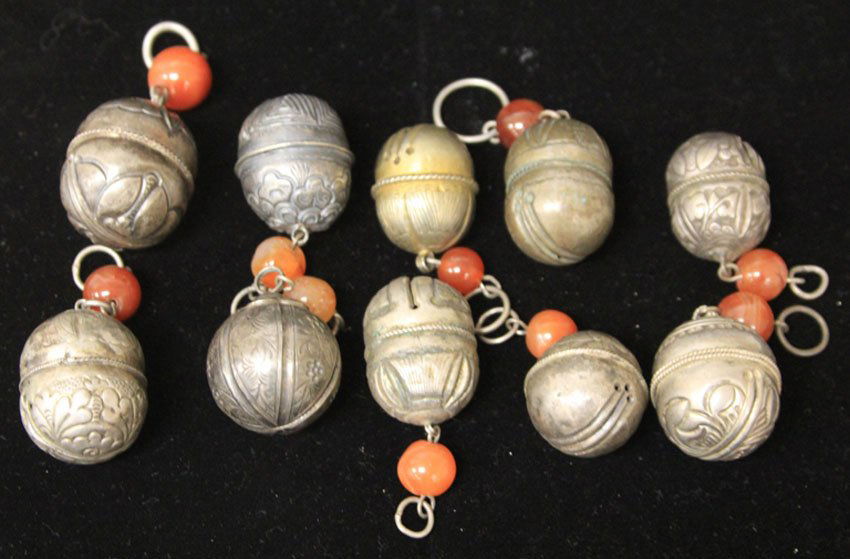 LOT OF (10) QING DYNASTY SILVER ORNAMENTS (1 of 1)