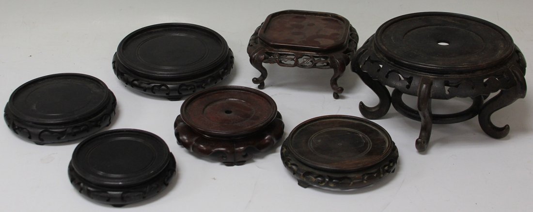 LOT OF (7) CHINESE CARVED WOOD STANDS: Diameter- 5"- 7 1/4"
