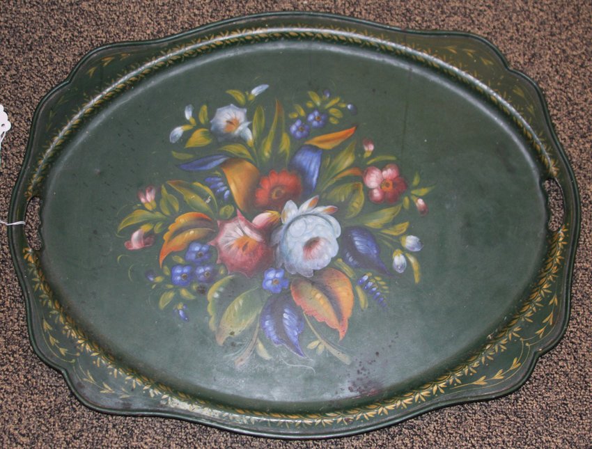 TOLE PAINTED TRAY, VINTAGE: Overall- 24" x 18 1/2"