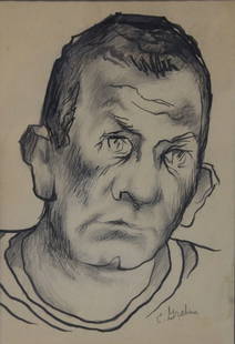 ELLWOOD GRAHAM, DRAWING OF JOHN STEINBECK: Sight- 9 1/2" x 13" Overall- 17 1/2" x 21" Descended from the family of Beth Steinbeck Ainsworth