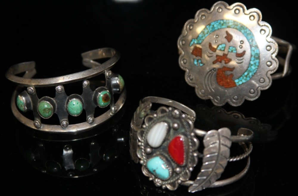 LOT OF (3) SILVER TURQUOISE BRACELETS (1 of 2)