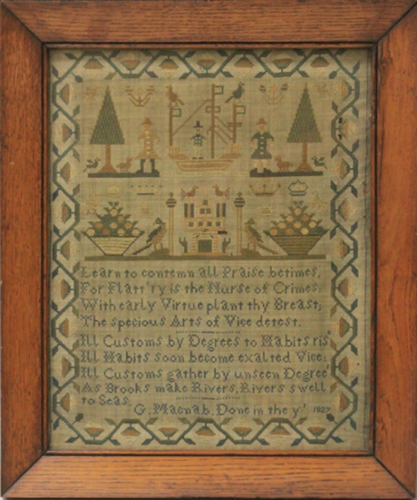 EARLY 19TH CENTURY SAMPLER, 1827 (1 of 2)