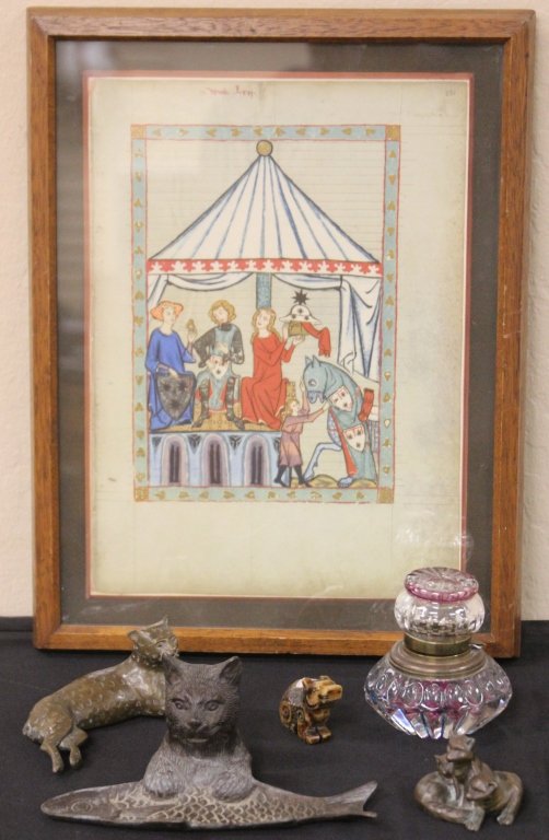 LOT OF (5) DECORATIVE ITEMS - INKWELL, PAINTING (1 of 1)