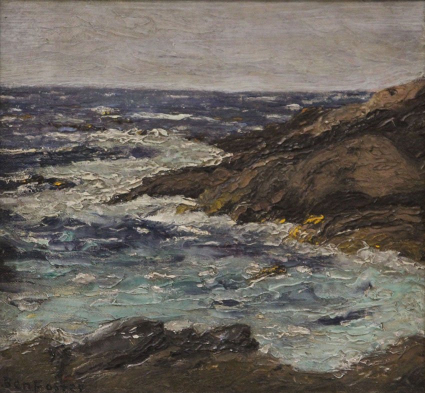BEN FOSTER (1852-1926), OIL ON CANVAS: Seascape Sight- 11 1/4" x 11 1/2" Overall- 17" x 17 1/2"