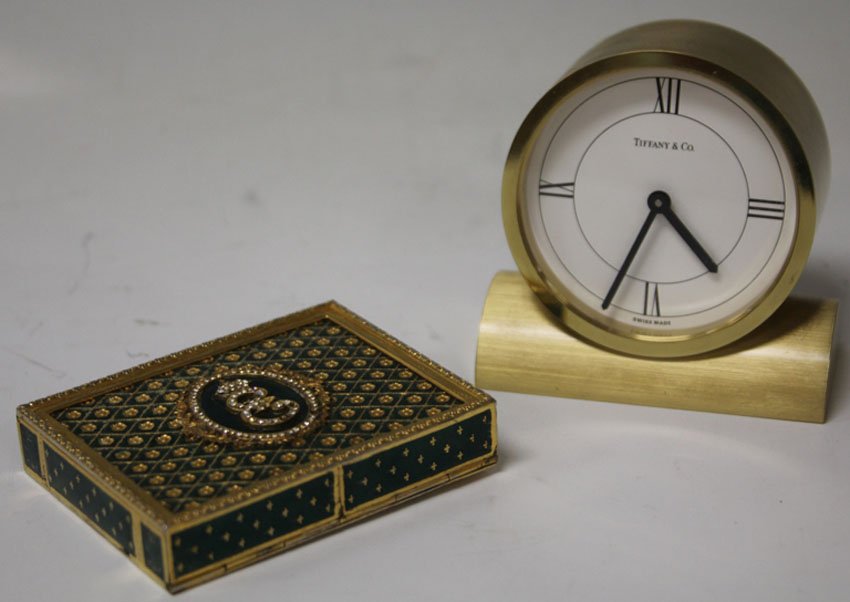 LOT OF (2)- TIFFANY DESK CLOCK, ENAMELED BOX (1 of 2)