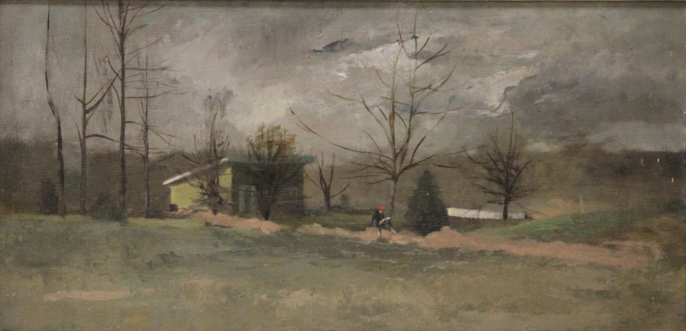 AARON A. SHIKLER (1922-2015), OIL ON PANEL: Provenance: Work given to consignor by artist Sight- 9 3/4" x 19 3/4" Overall- 14 1/2" x 24 1/2"