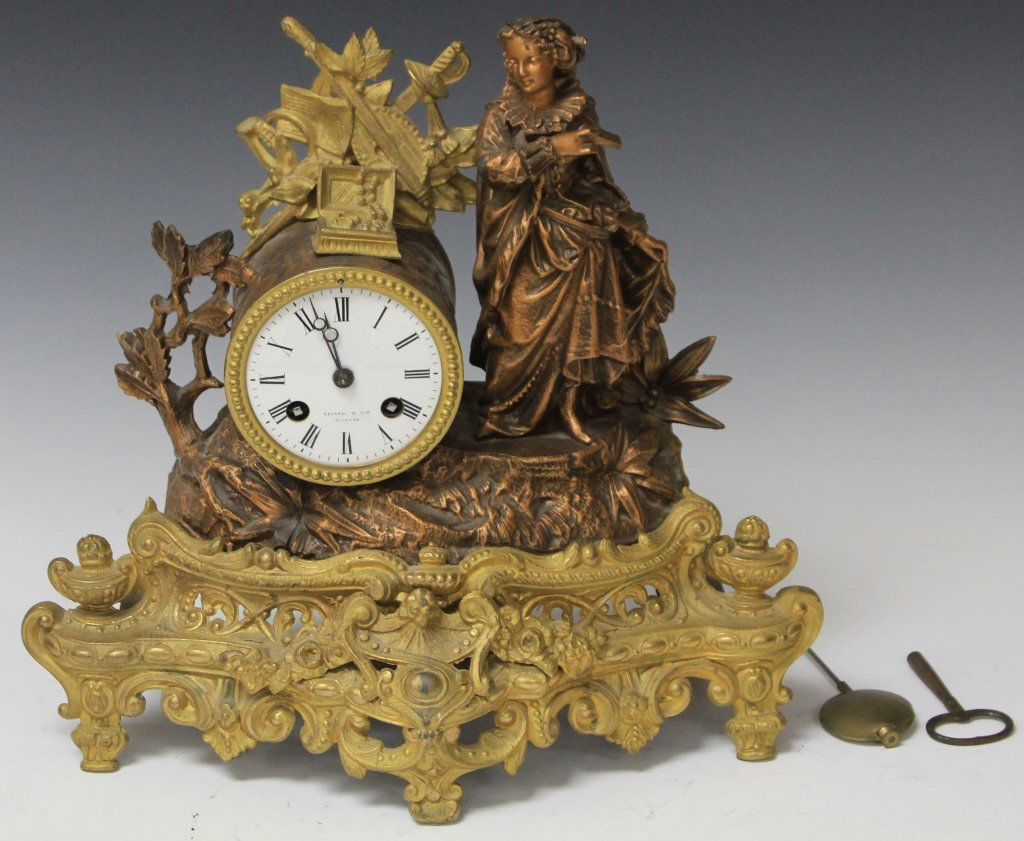 FRENCH SPELTER STATUE CLOCK (1 of 3)