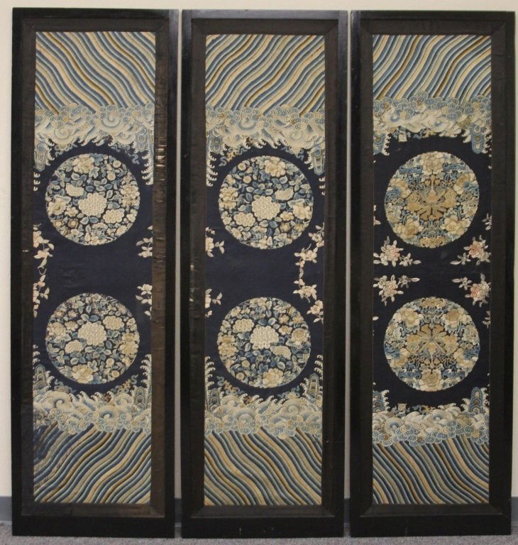 SET OF (3) QING DYNASTY SILK EMBROIDERED PANELS (1 of 3)