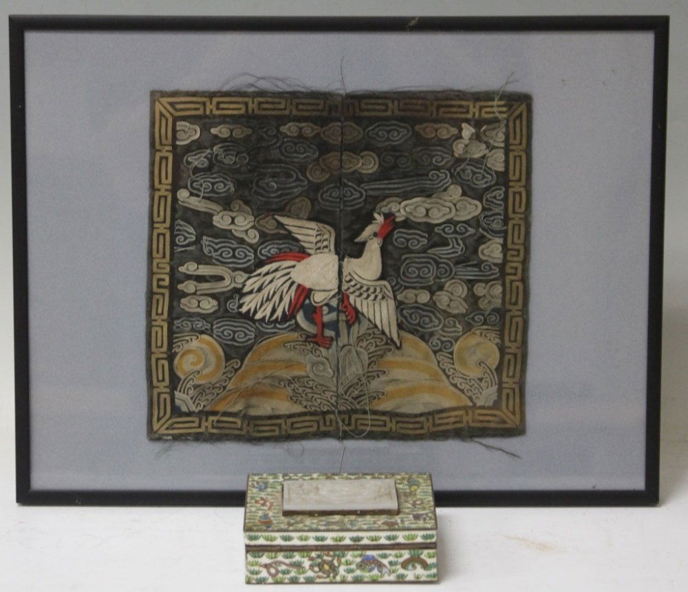LOT OF (2) - CHINESE JADE/ENAMELED BOX, EMBROIDERY (1 of 3)