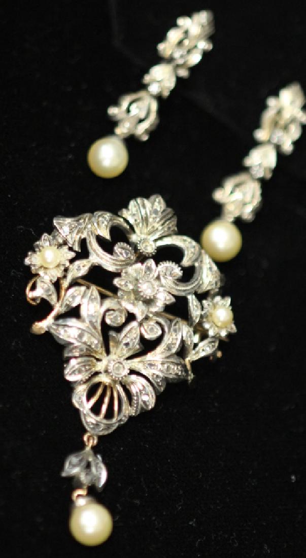 SET OF EDWARDIAN 9KT DIAMOND PENDANT AND EARRINGS (1 of 3)