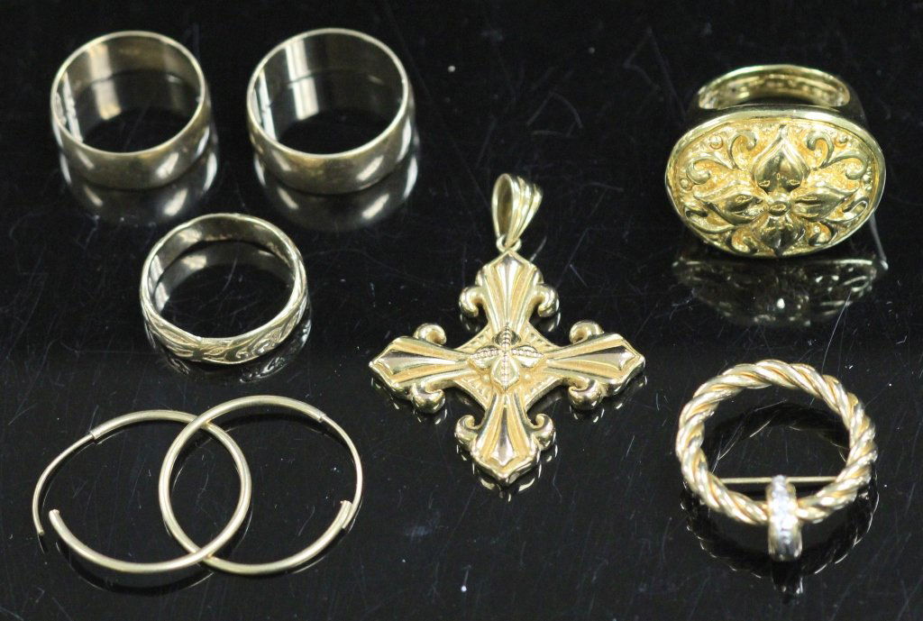 LOT OF (7) LADY'S 14KT JEWELRY, EARRINGS, RINGS, PINS (1 of 4)