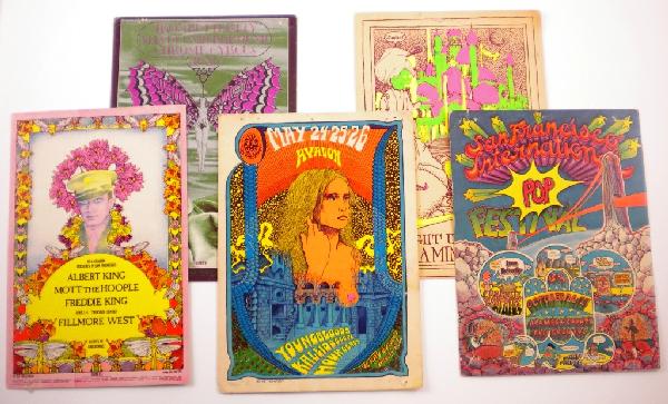 Five 1960s to '70s concert cards: Original concert postcards from the San Francisco Bay Area. These are original 5" x 7" works of art and include bands like Flaming Groovies, the Youngbloods, and Iron Butterfly. One is from the San Fr