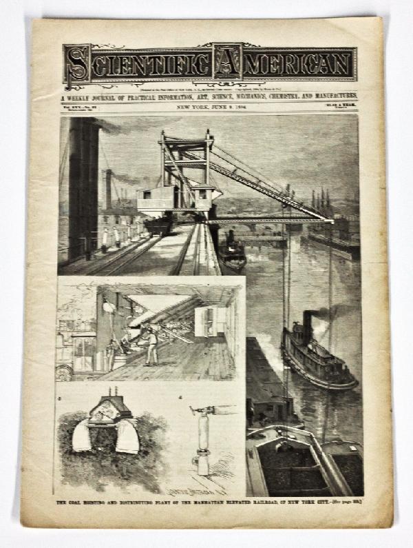 Scientific American Newspaper: Dated June 9th 1894. "A weekly journal of practical information art, science, mechanics and chemistry." This issue includes articles about the Coal Hoisting & Distributing Plant of New York and the El