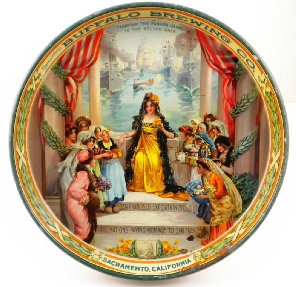 1915 Buffalo Brewing Co. Beer Tray: Buffalo Brewing Co. of Sacramento, Celebrating the San Francisco Expo in 1915. Size is 12" in diameter