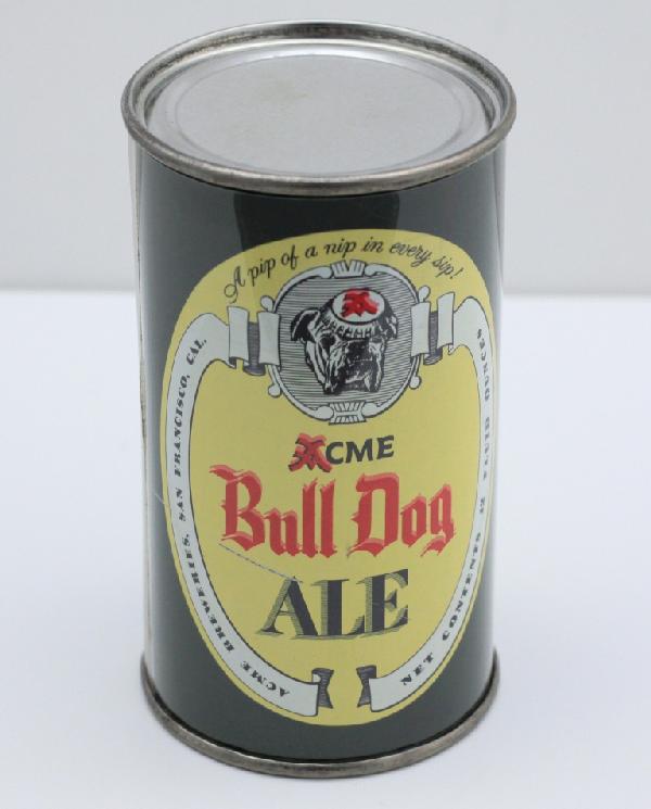 Acme Bull Dog Ale Can: Flat top, rolled can, correct height.