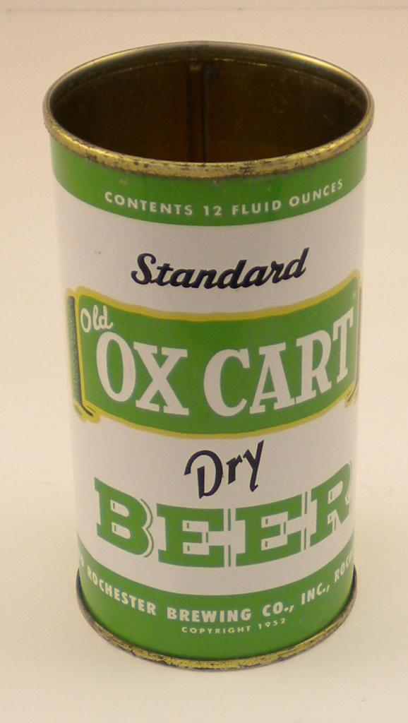 Standard Old Ox Cart Flat-Top Beer Can: Very clean, indoor flat-top beer can from Standard Rochester Brewing Co. Inc.. in Rochester, New York.