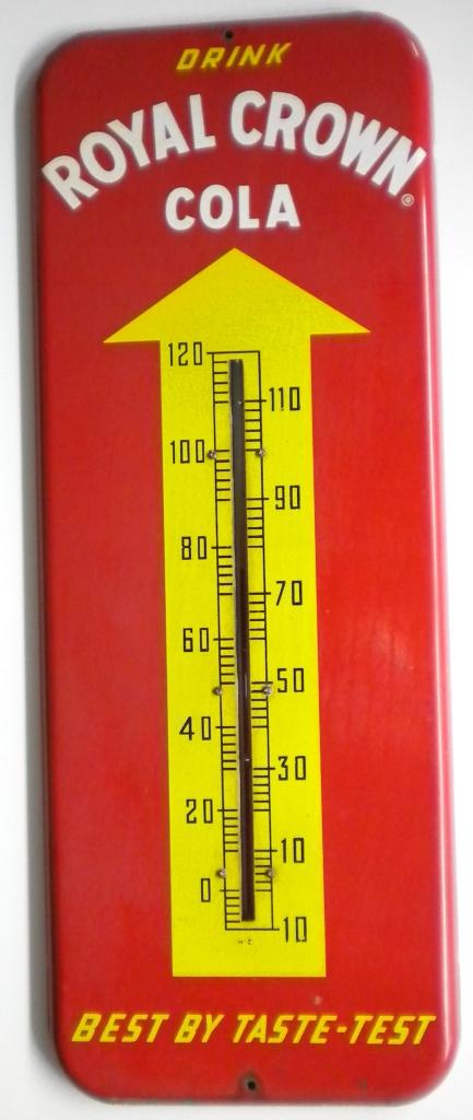 Royal Crown Cola Thermometer - Old & Original: Original "Drink Royal Crown Cola" thermometer. "Best By Taste Test." Size is 9-3/4" x 25-1/2." - Glass thermometer is original and works great!