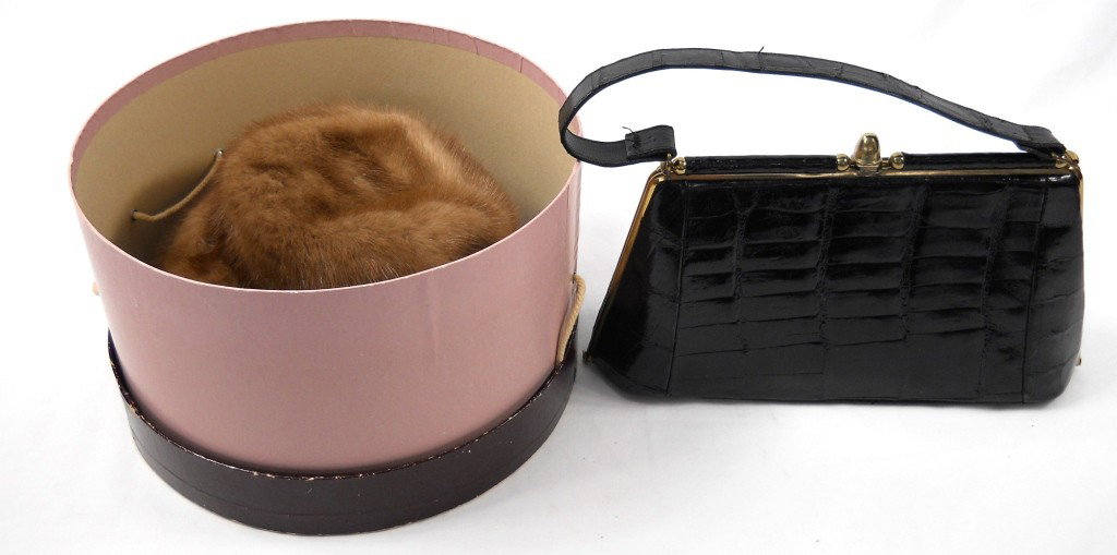 Vintage Purse and Hat: When it's time to play dress-up, your daughter will be glad you bought this lot of two timeless accessories. The first piece is a black handbag that is 11-1/2" X 6-1/2" X 3" and looks like vintage all