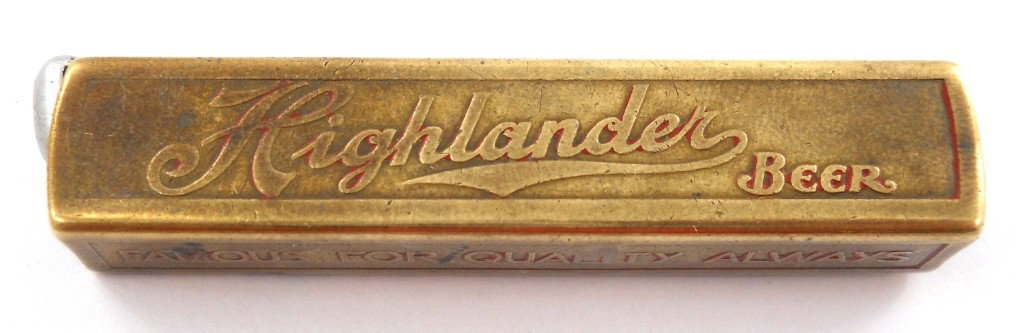 Highlander Beer Corkscrew & Bottle Opener - Montana: We return to Big Sky Country for this item of breweriana. It's a Missoula Brewing Co. M-73 slider-style bottle opener with a corkscrew. It's a bit larger than most slider-style openers and is made of 