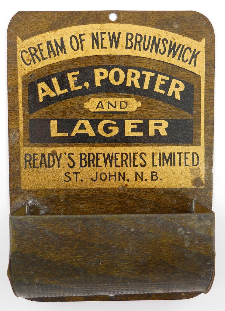 Ready's Breweries Ltd. Match Holder - Canada: This is an unusual piece of brewery advertising. It's a match holder advertising "Cream of New Brunswick Ale, Porter and Lager - Ready's Breweries Limited - St. John, New Brunswick". The piece looks u
