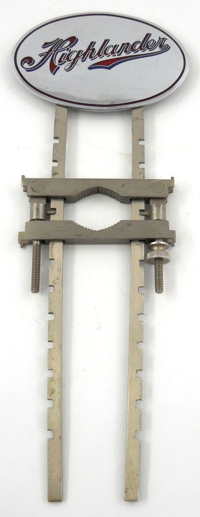 Highlander Beer Tap Marker: This is a vintage tap marker for Highlander Beer from Missoula, Montana. Made by Grip-Tap of Chicago and New York, this is an adjustable tap. One jam is missing, otherwise the piece is in excellent co