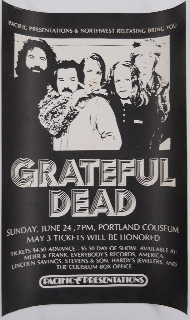 1973 Grateful Dead Concert Poster - Portland, OR: Attention Grateful Dead fans in Portland, here's something you'll want. It's a poster for the group's concert on June 24, 1973 at Memorial Coliseum, presented by Pacific Presentation and Northwest Rel