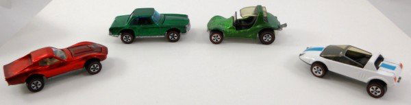 Hot Wheel Red line Car Lot: Hot Wheel lovers! Take a look at this lot of 4 different Hot Wheels Cars! Includes a custom Corvette, a Mercedes Benz 280 SL, the Sand Crab and a Jack "Rabbit" special. The one with the best paint is