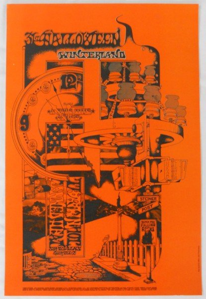 1968 Canned Heat Concert Poster: This is a poster by Randy Tuten for a concert held October 31, 1968 at the Winterland in San Francisco. This was the first Family Dog Winterland Show and featured Canned Heat, John Mayall, and The Sir