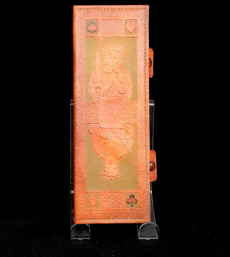 Set of 2 Decks of Vintage Railroad Playing Cards: The set of two decks of playing cards were given out by the North Shore Line and feature the Line's brand of Electroliner trains. The decks come in a beautiful embossed leather case. The cards feature