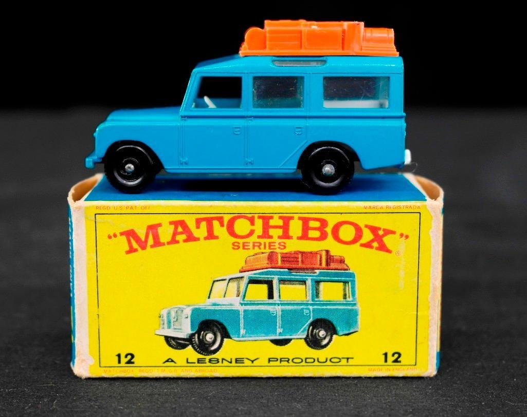 Matchbox #12 Safari Land Rover with Box: This auction is for a circa 1960 Lesney Product Matchbox Series No. 12 Safari Land Rover with Original Box. The box reads "Matchbox Series 12 - A Lesney Product Matchbox 12 Safari Land Rover ". The bo
