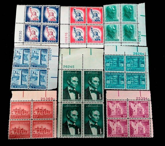 Large US Postage Stamp Plate Blocks Lot 1940s to 1960s Mar 18, 2014