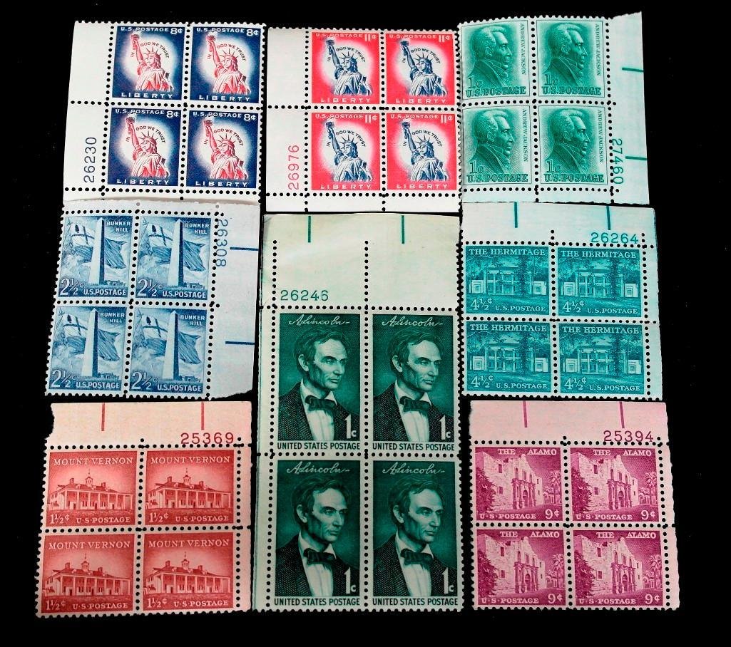 Large US Postage Stamp Plate Blocks Lot 1940s to 1960s Mar 18, 2014