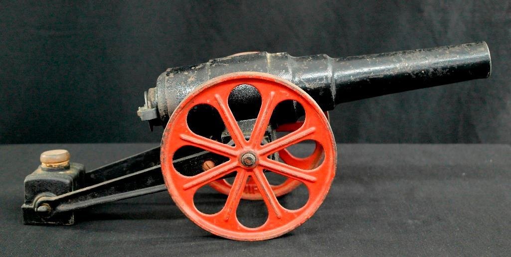 Big Bang 11F Field Cannon - Conestoga Company -: This lot is for an original 1916 Big Bang Model 11F Field Cannon. This featured breech loading with ammunition storage in rear powder box and is an original cast iron toy cannon made by the Conestoga
