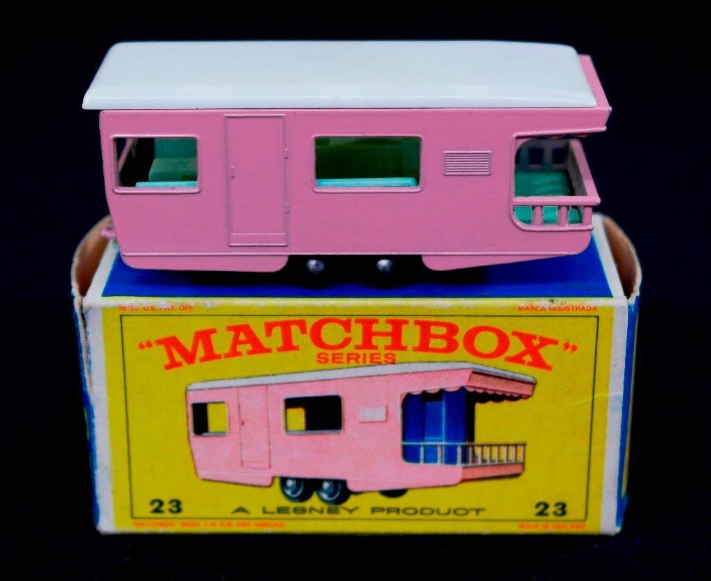 Matchbox #23 Trailer Caravan with Box: This auction is for a circa 1960 Lesney Product Matchbox Series No. 23 Trailer Caravan with Original Box. The box reads "Matchbox Series 23 - A Lesney Product -- 23 - Trailer Caravan ". The bottom of