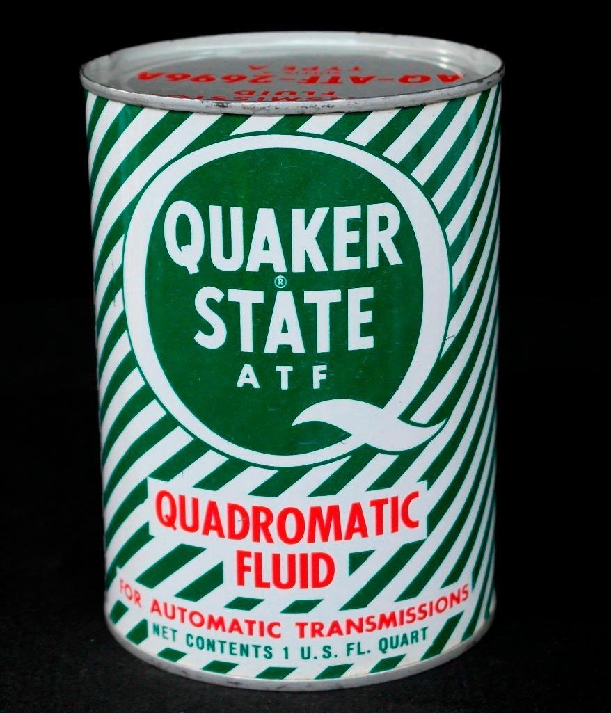Quaker State Full Quart Can: Here is another full quart can. This one is for Quaker State ATF Quadromatic Fluid for automatic transmissions. We all know Quaker State for oil but who knew they did transmissions. This is your stand